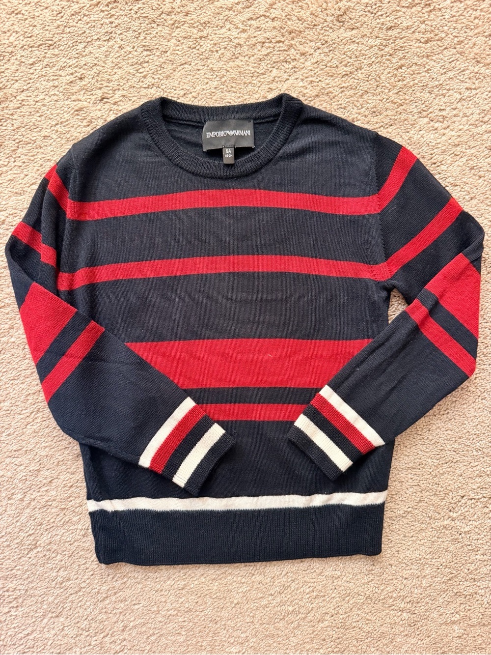 Emporio Armani kids wool Navy, Red & White Striped Crewneck Sweater